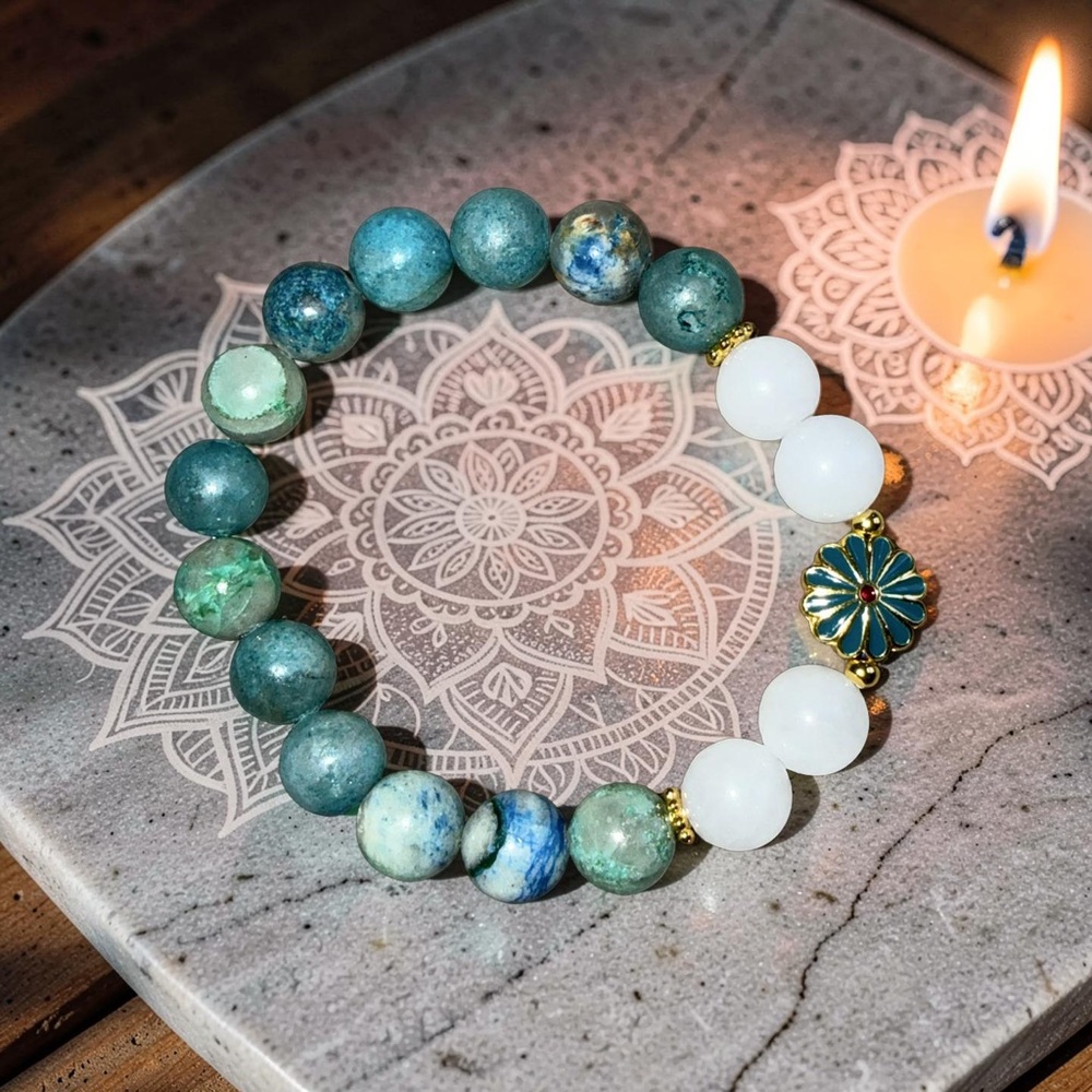 10mm 🔥 Azurite & Jade Bracelet 💙🩵